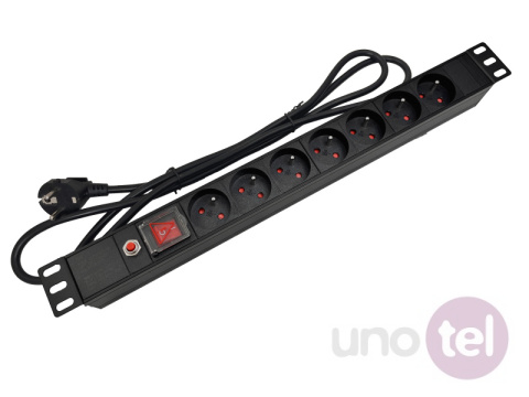 Listwa zasilająca 19'' gniazdo 7 x CEE 7/5 wtyk CEE 7/7 z wyłącznikiem i zabezpieczeniem Listwa zasilająca 19'' gniazdo 7 x CEE 7/5 wtyk CEE 7/7 z wyłącznikiem i zabezpieczeniem