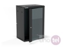Szafa wisząca 19'' 18U 600x450, drzwi szklane, tył osłona pełna demontowalna, czarna, Flat Pack SW-18U-600-450-01-CF