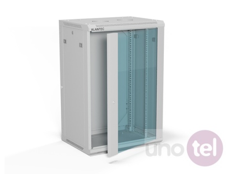 Szafa wisząca 19'' 18U 600x450, drzwi szklane, tył osłona pełna demontowalna, szara, Flat Pack SW-18U-600-450-01-SF