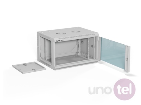 Szafa wisząca 19'' 6U 600x450, drzwi szklane, tył osłona pełna demontowalna, szara, Flat Pack SW-6U-600-450-01-SF