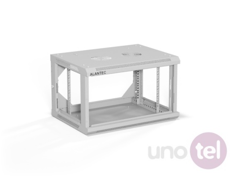 Szafa wisząca 19'' 6U 600x450, drzwi szklane, tył osłona pełna demontowalna, szara, Flat Pack SW-6U-600-450-01-SF